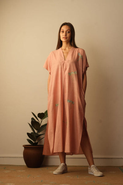 Dragon Fly Appliqué Embroidered Kaftan - Blush Fashion Mallika Mathur