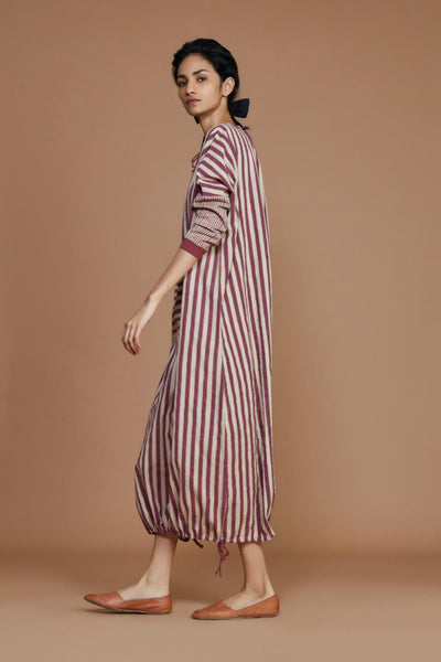 DS Ivory with Mauve Striped Dress Fashion Mati