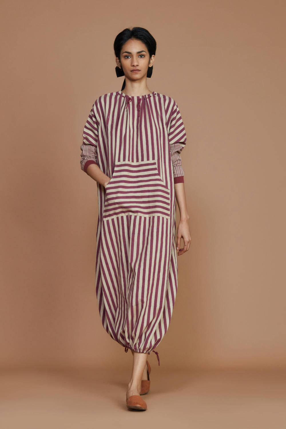 DS Ivory with Mauve Striped Dress Fashion Mati