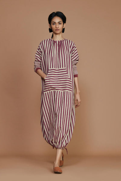 DS Ivory with Mauve Striped Dress Fashion Mati