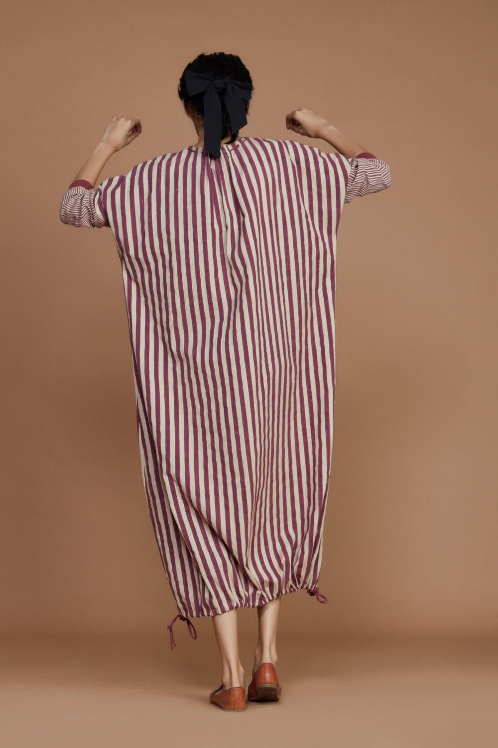 DS Ivory with Mauve Striped Dress Fashion Mati