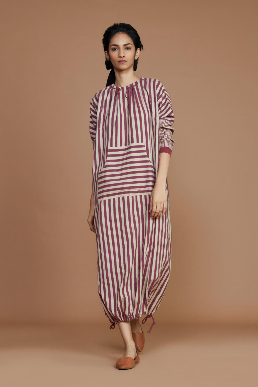 DS Ivory with Mauve Striped Dress Fashion Mati