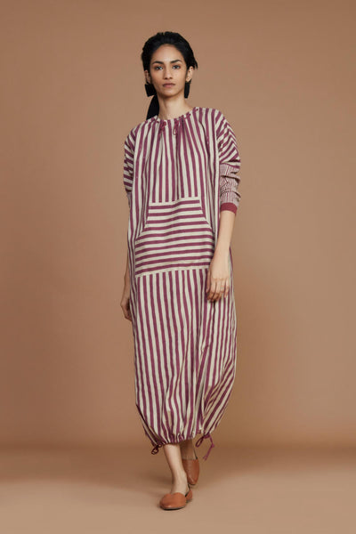 DS Ivory with Mauve Striped Dress Fashion Mati