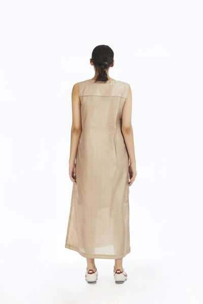 Ecru Silk Sleeveless Long Dress Fashion Akaaro