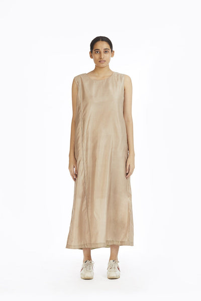 Ecru Silk Sleeveless Long Dress Fashion Akaaro