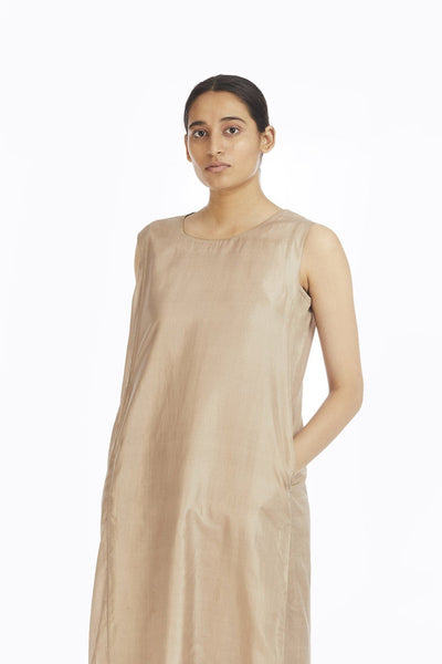 Ecru Silk Sleeveless Long Dress Fashion Akaaro