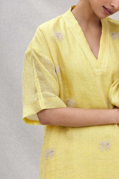 ELEPHANT BUTI KURTA W V NECK BUTTER Fashion MYOHO