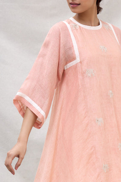 ELEPHANT BUTI KURTA WITH SIDE HANGING PEACH Fashion MYOHO