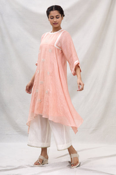 ELEPHANT BUTI KURTA WITH SIDE HANGING PEACH Fashion MYOHO