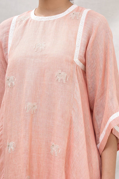 ELEPHANT BUTI KURTA WITH SIDE HANGING PEACH Fashion MYOHO