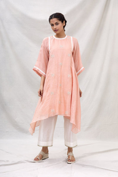 ELEPHANT BUTI KURTA WITH SIDE HANGING PEACH Fashion MYOHO