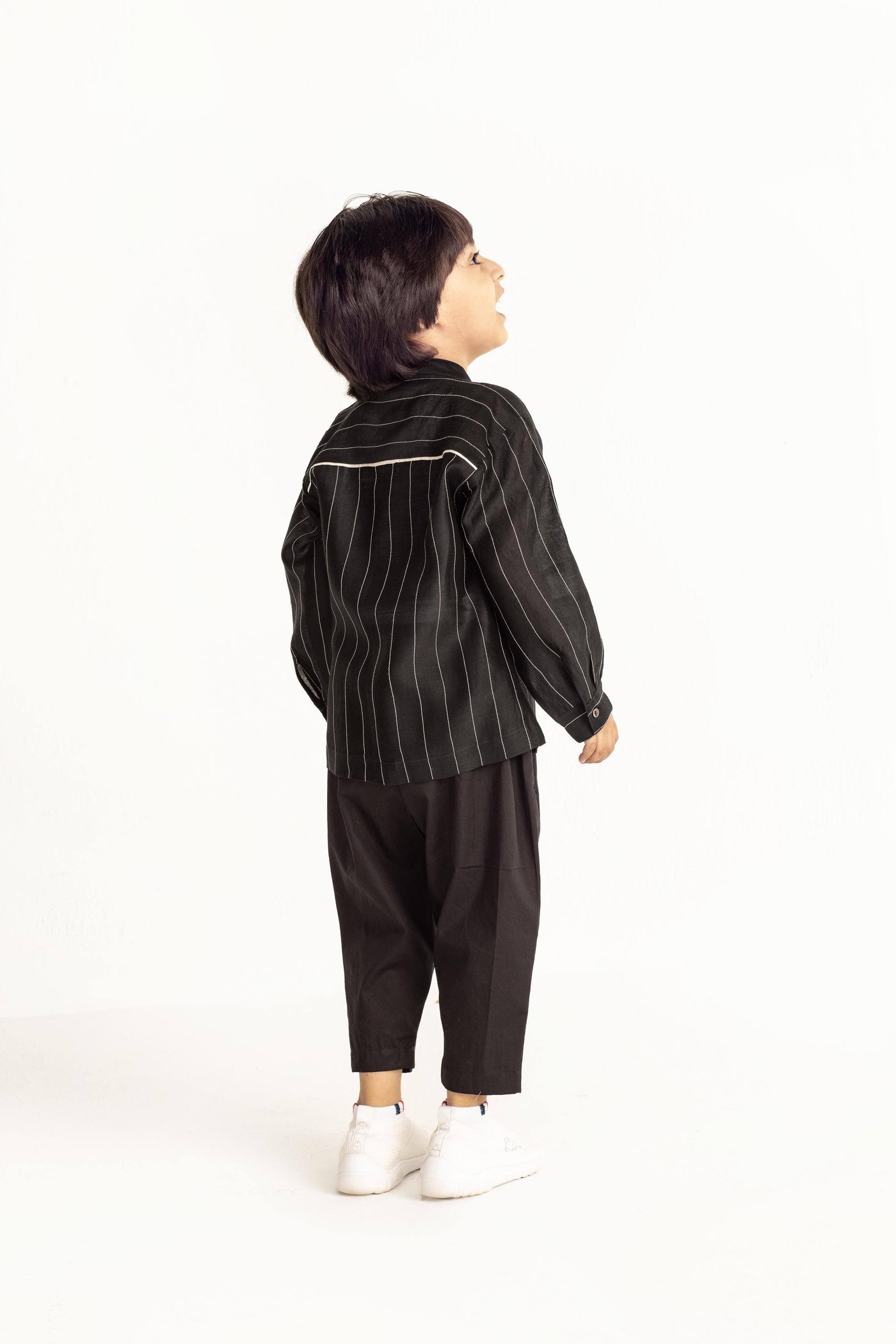 Embroidered Band Collar Shirt - Black Kids THREE Kids 