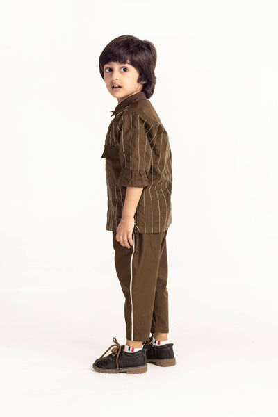Embroidered Double Pocket Shirt - Olive Kids THREE Kids 