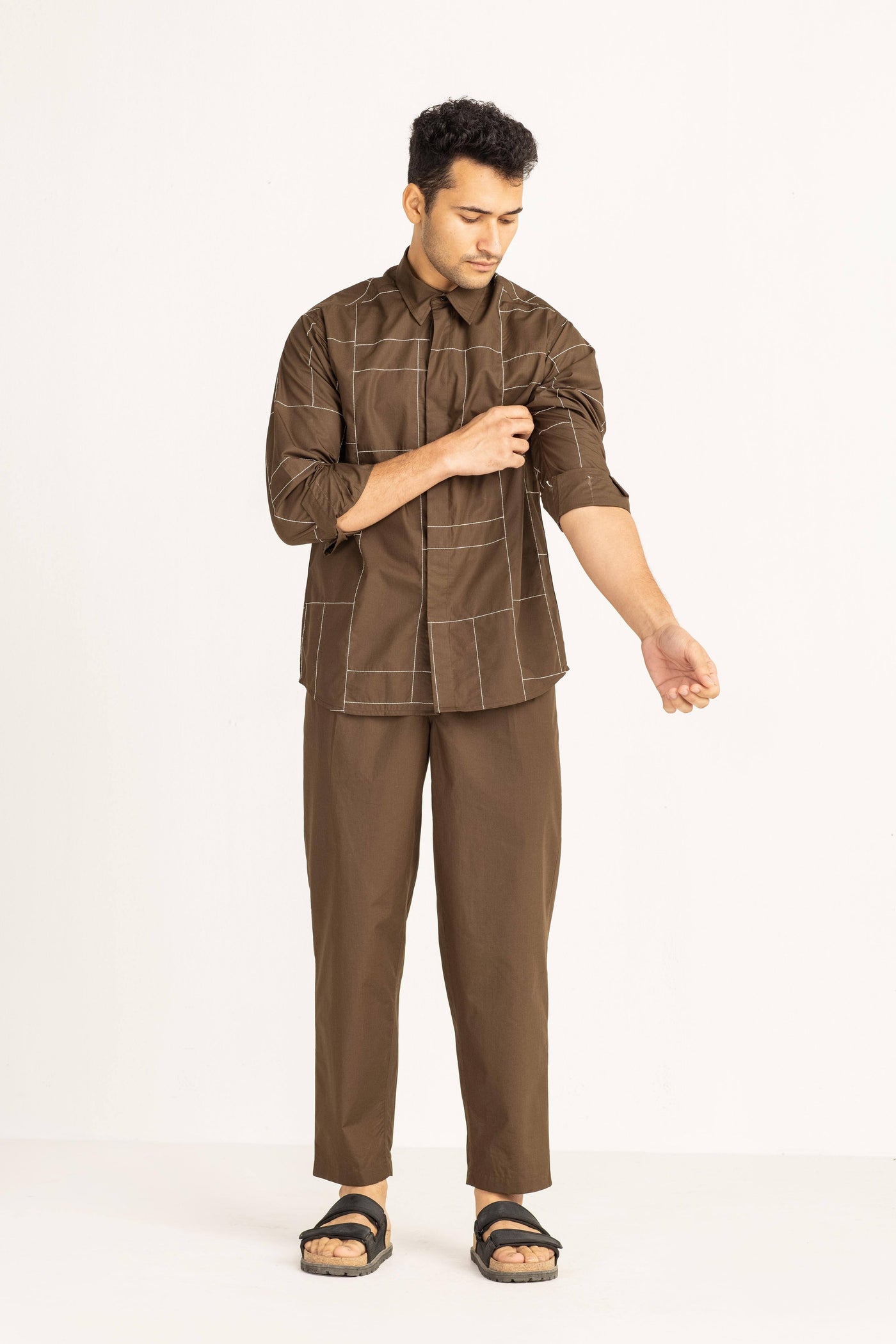 Embroidered Shirt Co-ord - Olive Men THREE Men 