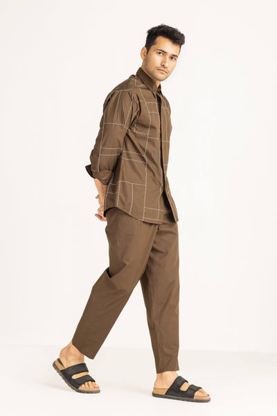 Embroidered Shirt Co-ord - Olive Men THREE Men 