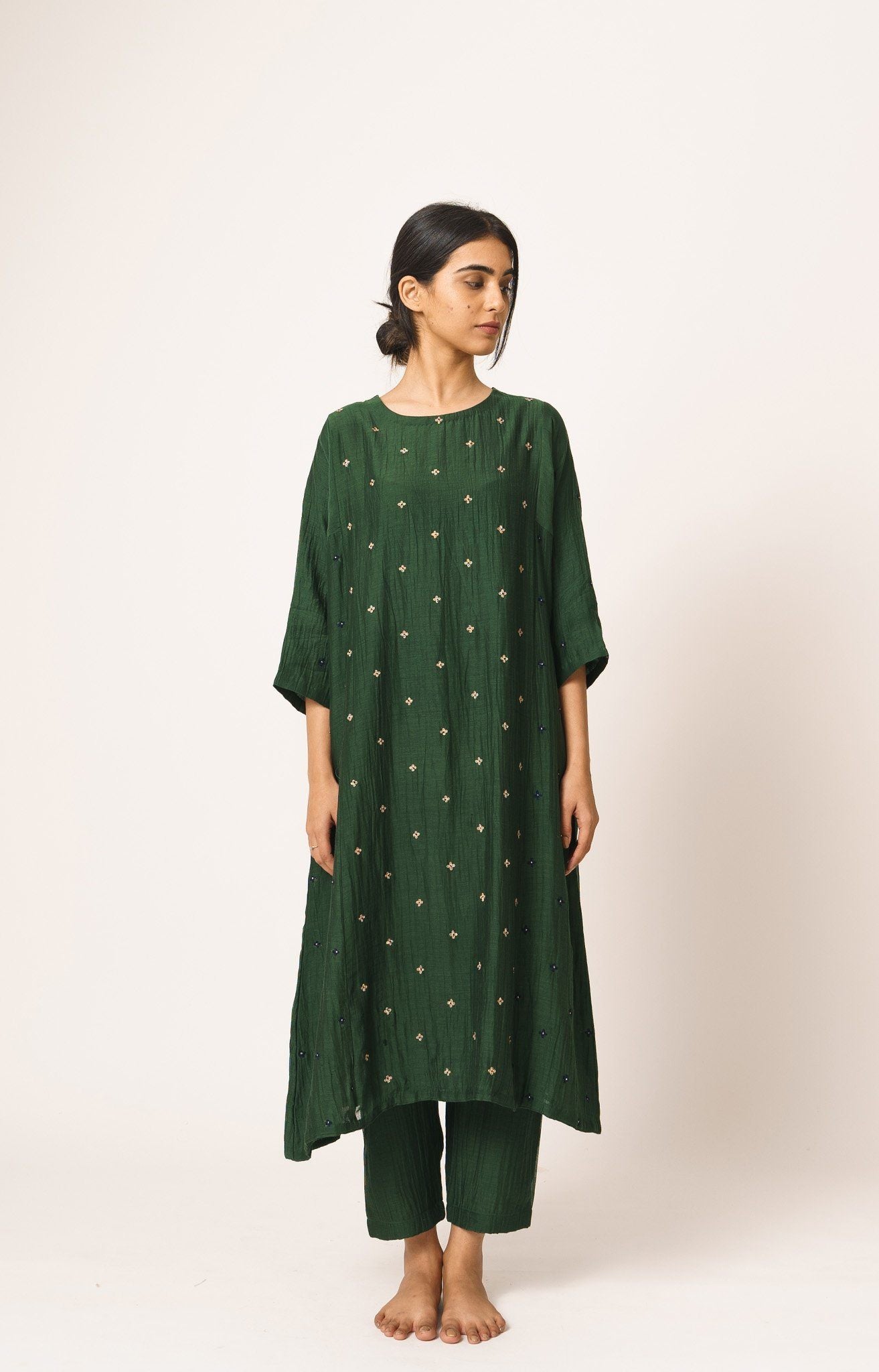 Emrald Chanderi Kurta and Pant Set with Resham and Zari Embroidery Fashion DOT