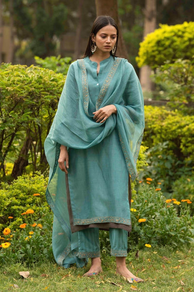Firoza Teal Kurta Set Fashion Priti Prashant 