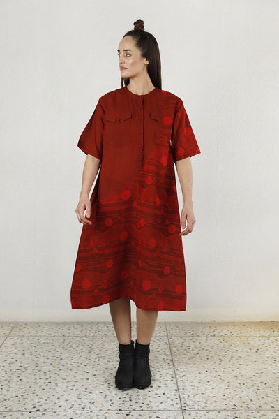 FLUID RED POCKET DRESS Fashion Rias 