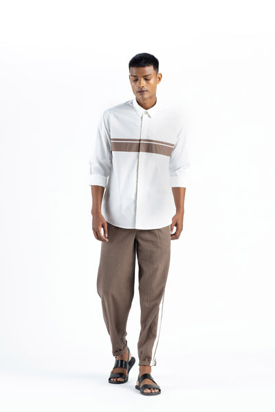 Front Applique Stripe Shirt Co-ord- White Men THREE Men 