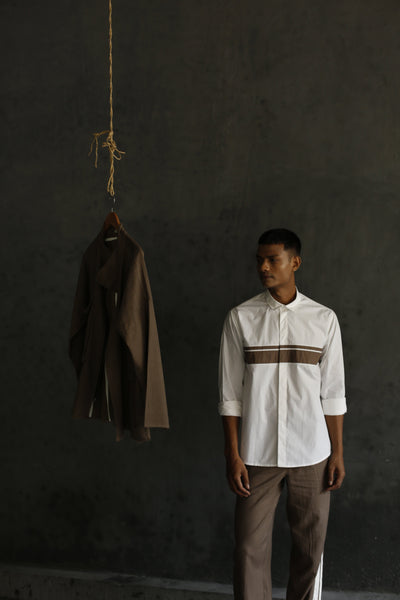 Front Applique Stripe Shirt Co-ord- White Men THREE Men 