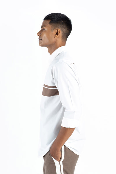 Front Applique Stripe Shirt Co-ord- White Men THREE Men 