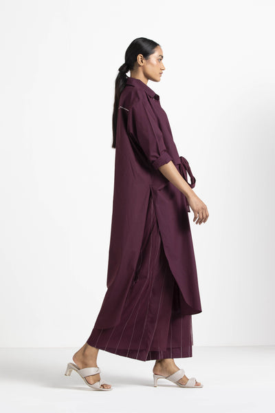 Front Knot Shirt Co-ord Wine (Set of 2) Fashion THREE