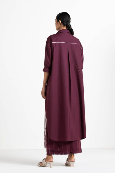 Front Knot Shirt Co-ord Wine (Set of 2) Fashion THREE
