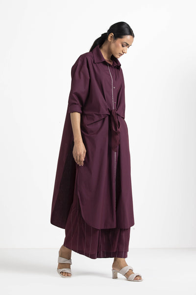 Front Knot Shirt Wine Fashion THREE