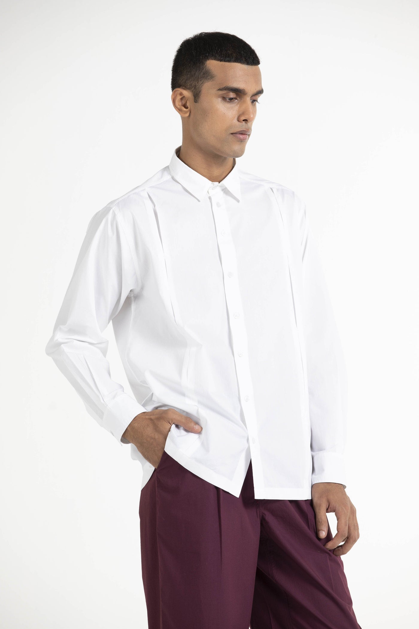 Front Pleat Shirt Co-ord Wine Men THREE 