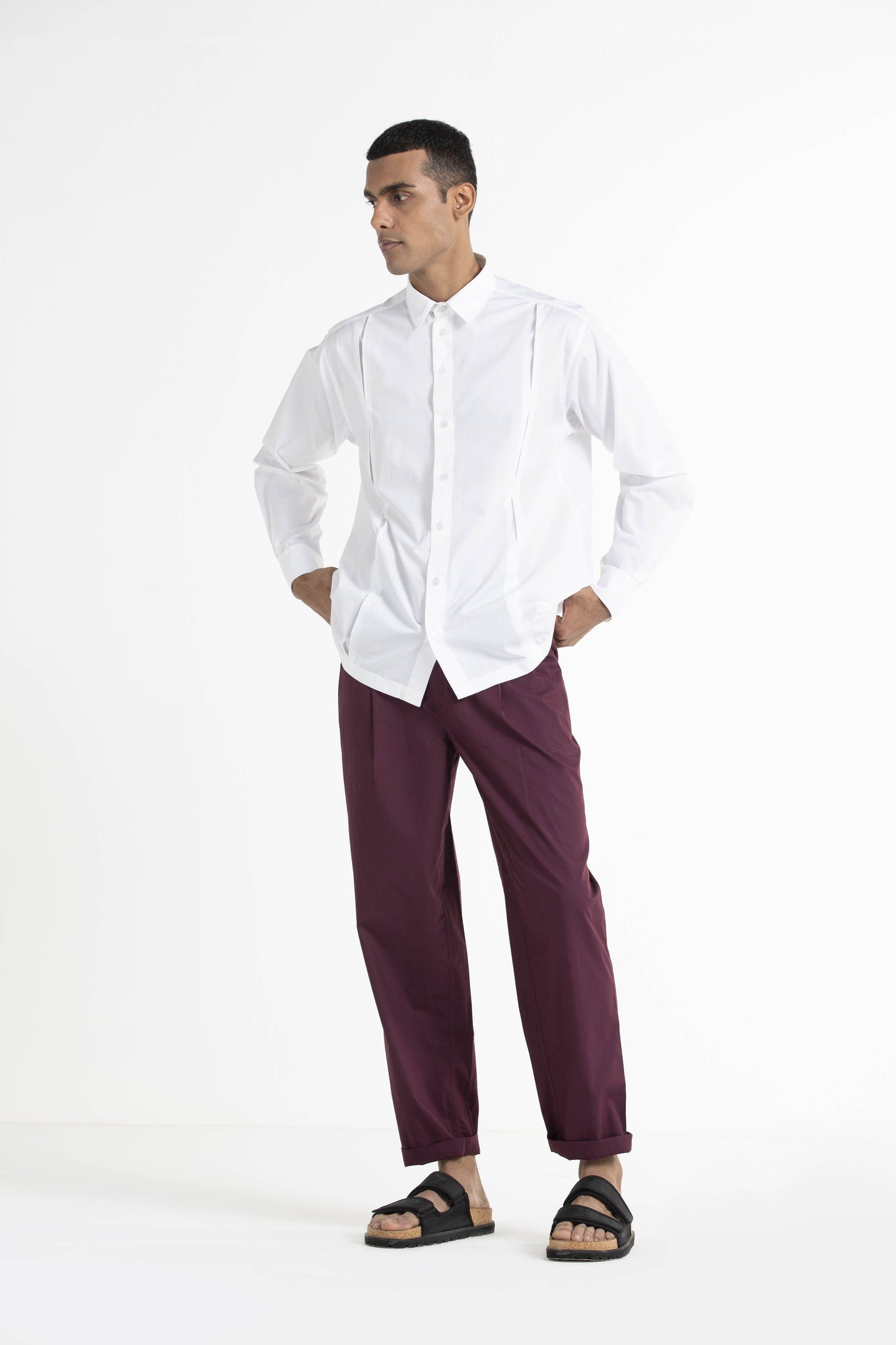 Front Pleat Shirt Co-ord Wine Men THREE 