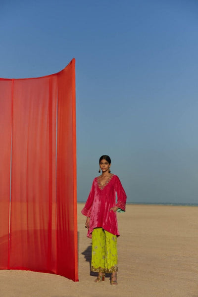 FUSHIA - B. LIME A-LINE KURTA SET Fashion Rajiramniq