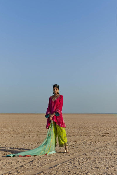 FUSHIA - B. LIME A-LINE KURTA SET Fashion Rajiramniq XS Kurta Set With Dupatta