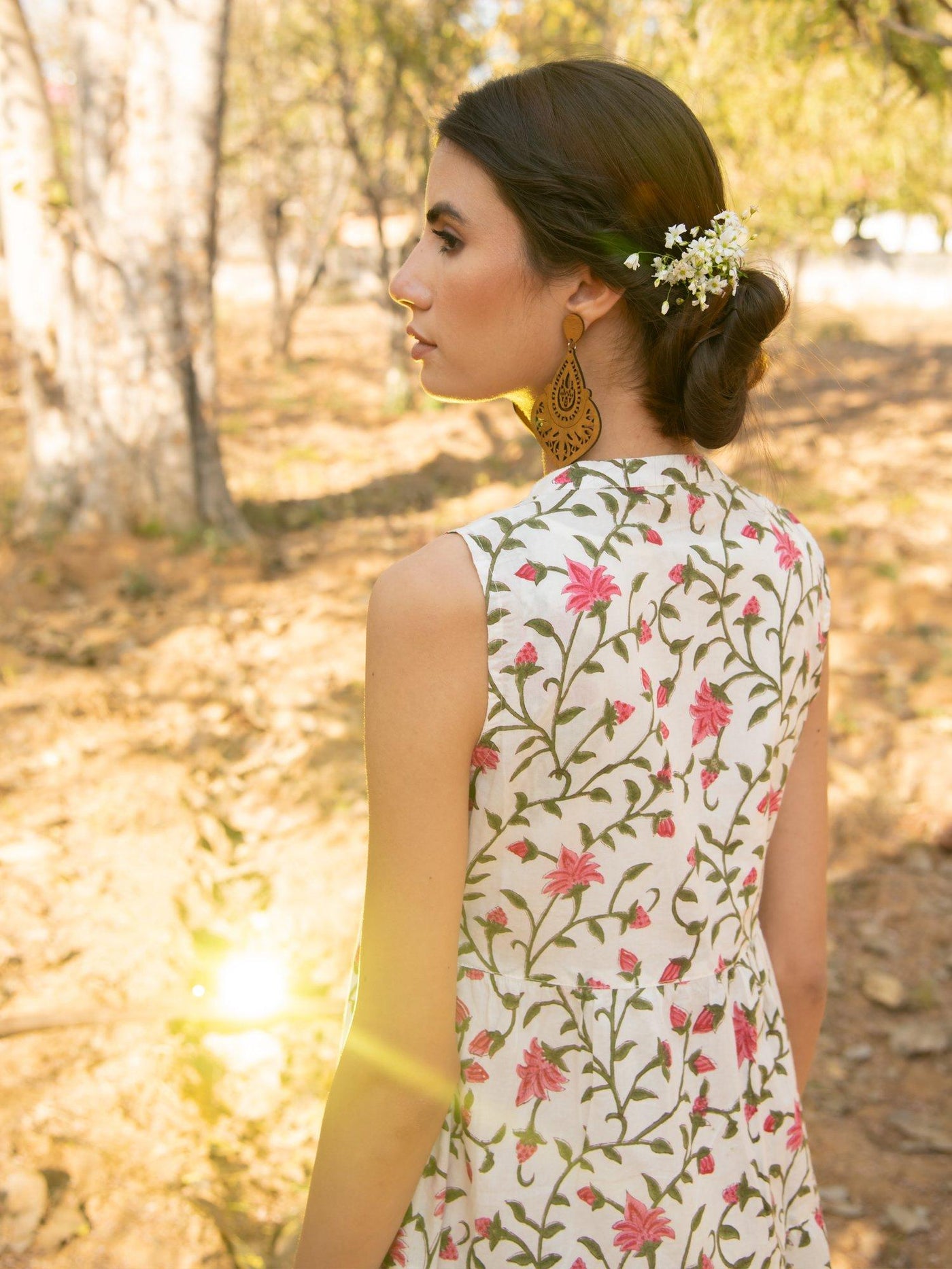 Garden Cape Dress- Multicolor Hand Block Printed Cotton Cape Dress with Inner Fashion Marche