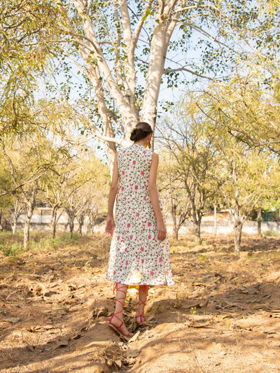 Garden Cape Dress- Multicolor Hand Block Printed Cotton Cape Dress with Inner Fashion Marche