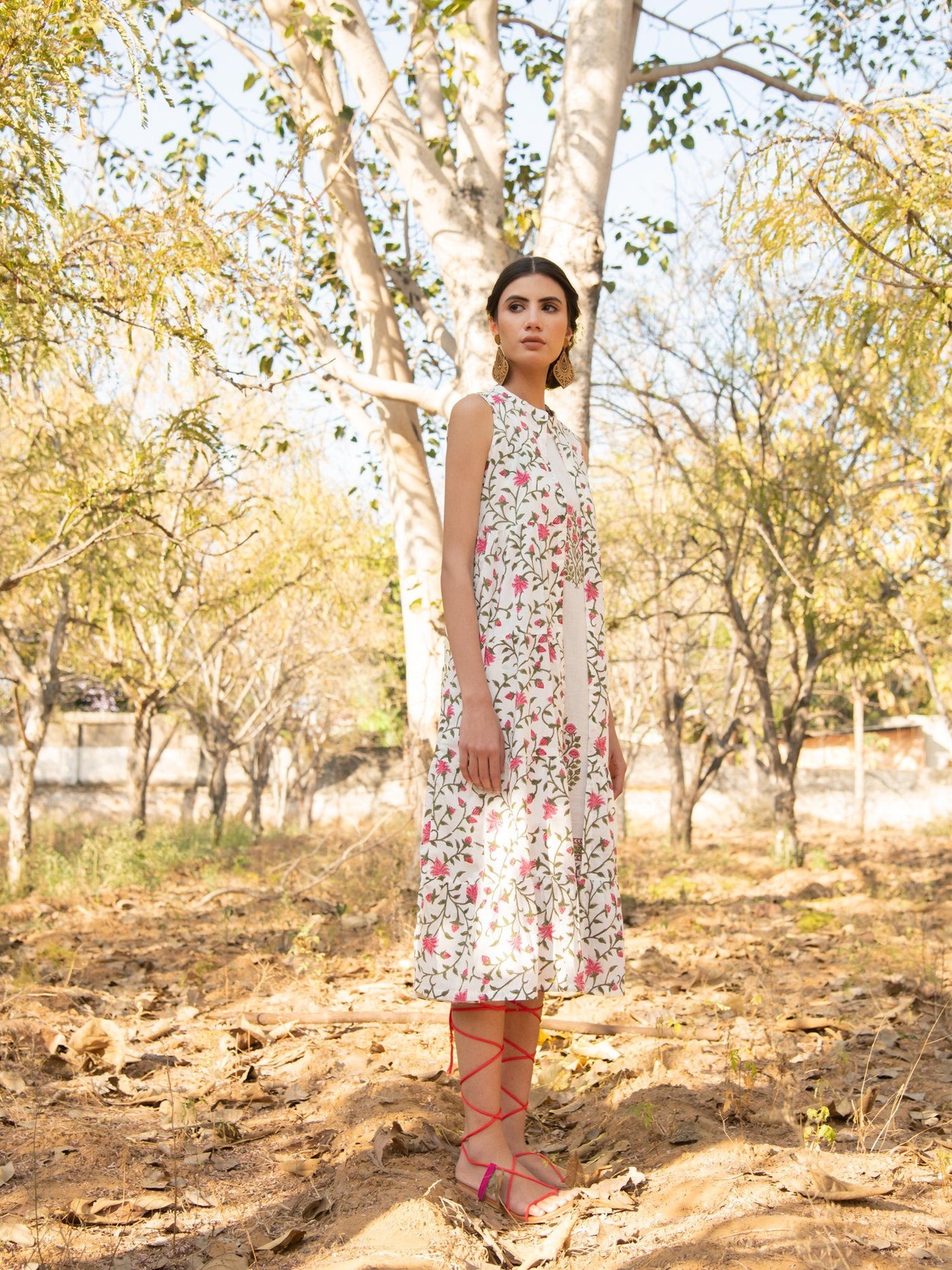 Garden Cape Dress- Multicolor Hand Block Printed Cotton Cape Dress with Inner Fashion Marche