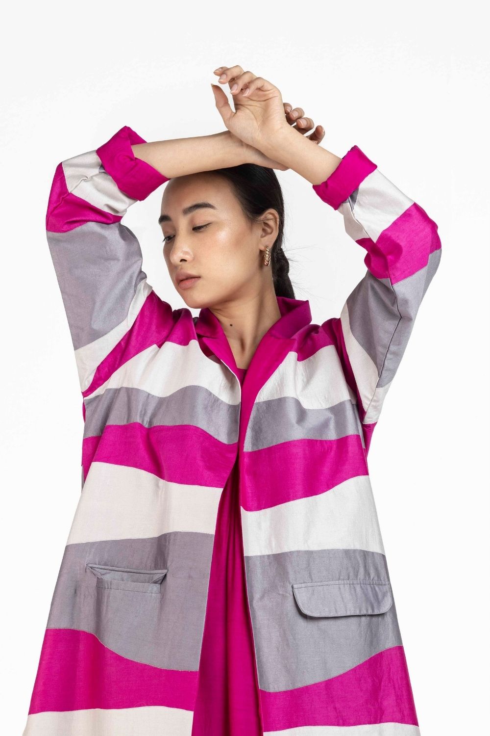 Gather Neck Dress - Applique Jacket Co-ord Hot Pink Fashion THREE