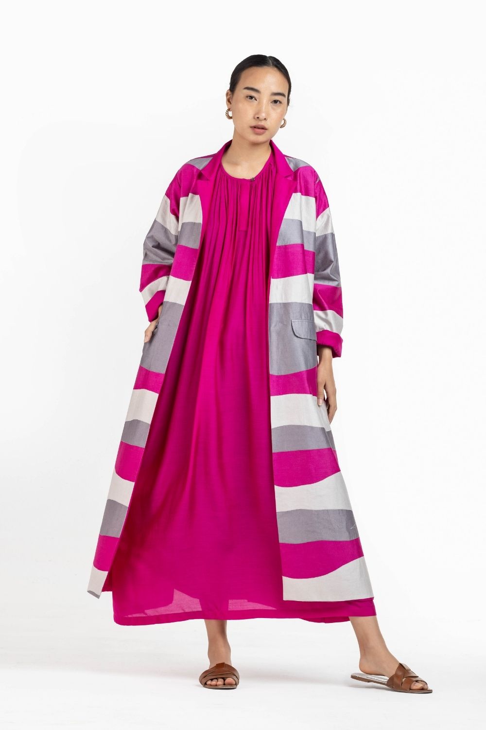 Gather Neck Dress - Applique Jacket Co-ord Hot Pink Fashion THREE