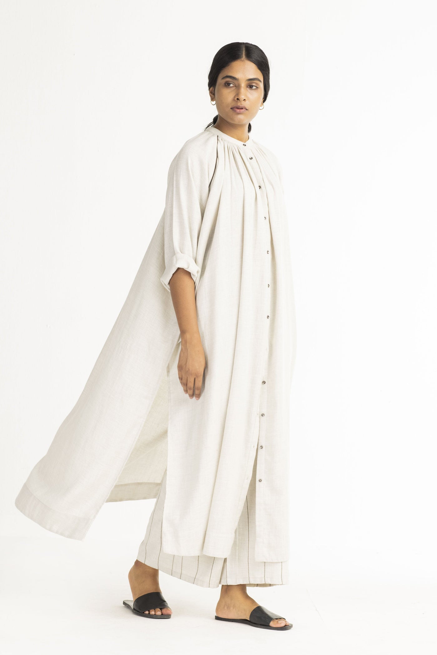 Gather Neck Shirt- Beige Fashion THREE