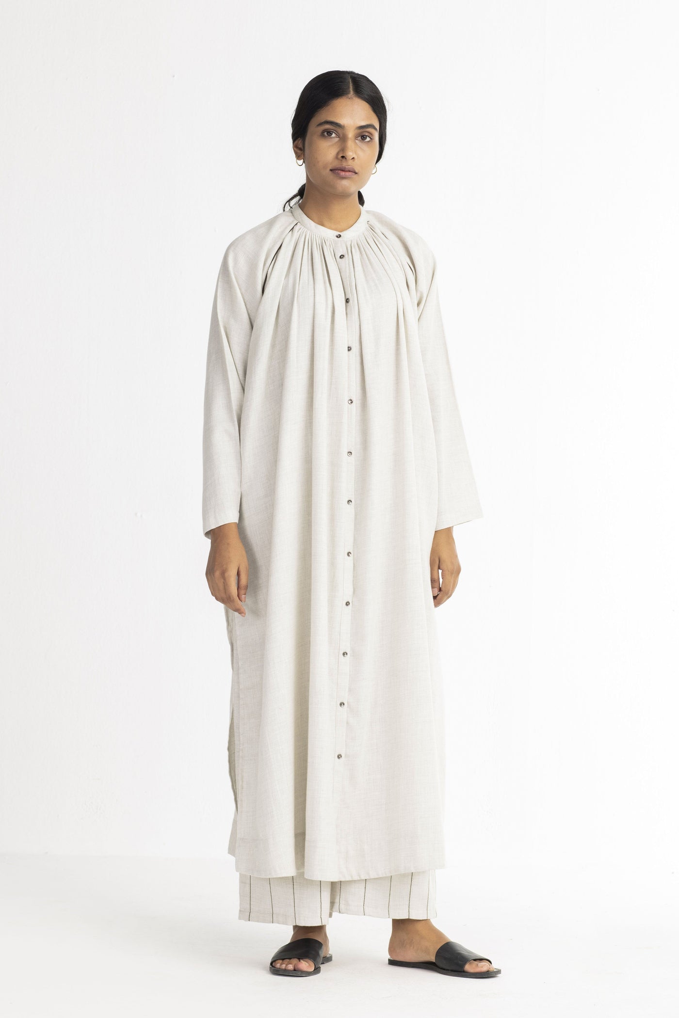 Gather Neck Shirt- Beige Fashion THREE