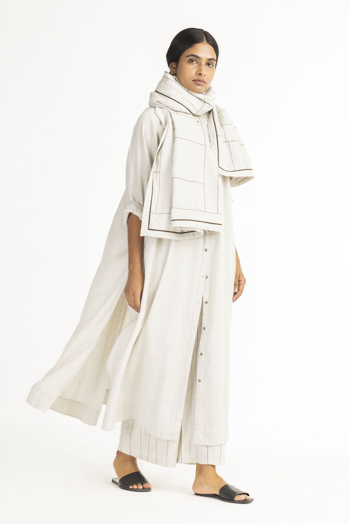 Gather Neck Shirt Co-ord- Beige (Set Of 3) Fashion THREE