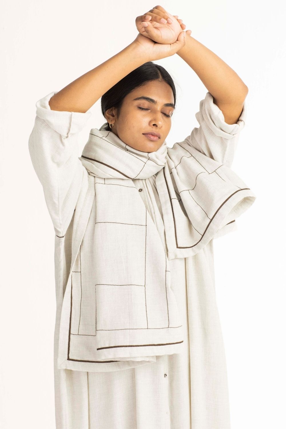 Gather Neck Shirt Co-ord- Beige (Set Of 3) Fashion THREE