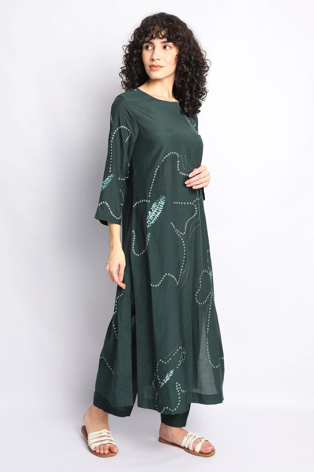 GREEN floral bandhani kurta CO-ORD SET Fashion The Pot Plant