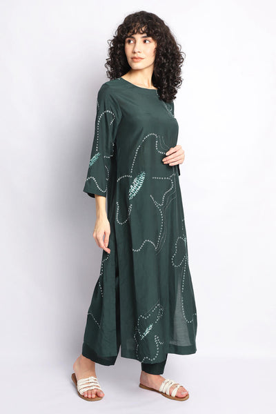 GREEN floral bandhani kurta CO-ORD SET Fashion The Pot Plant