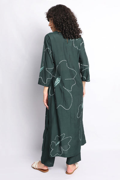 GREEN floral bandhani kurta CO-ORD SET Fashion The Pot Plant