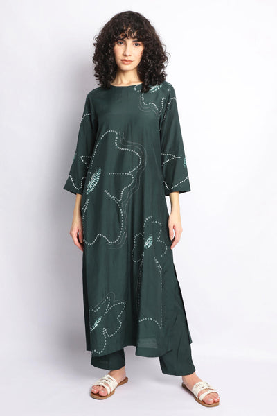 GREEN floral bandhani kurta CO-ORD SET Fashion The Pot Plant