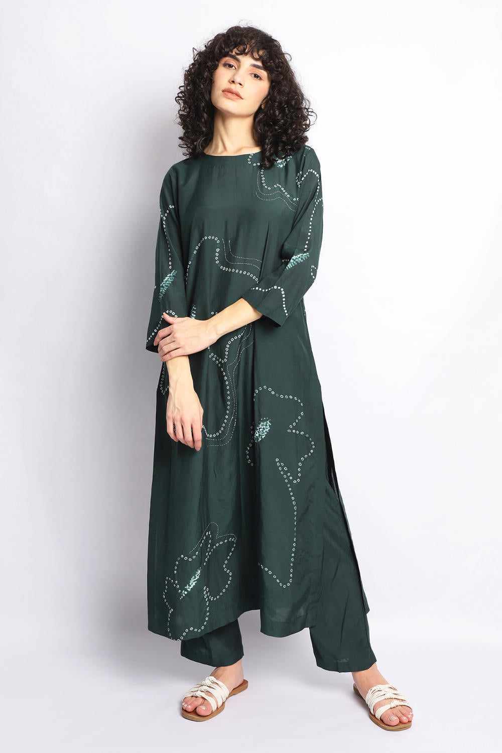 GREEN floral bandhani kurta CO-ORD SET Fashion The Pot Plant