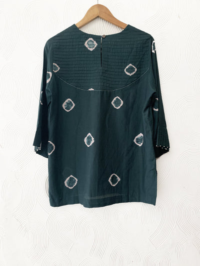 Green Shibori pleated top Fashion The Pot Plant