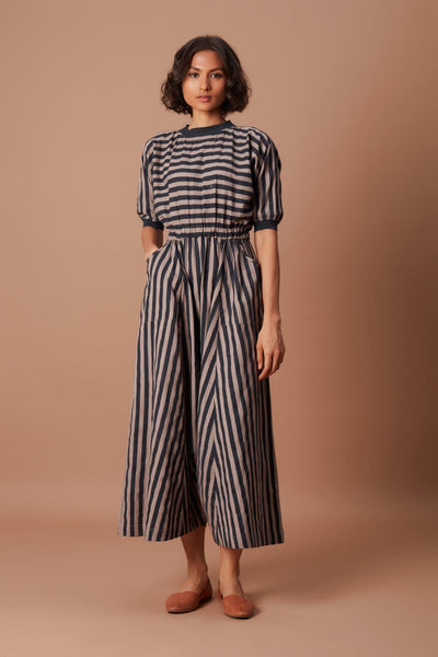 Grey and Charcoal Striped Mati Sphara Jumpsuit Fashion Mati