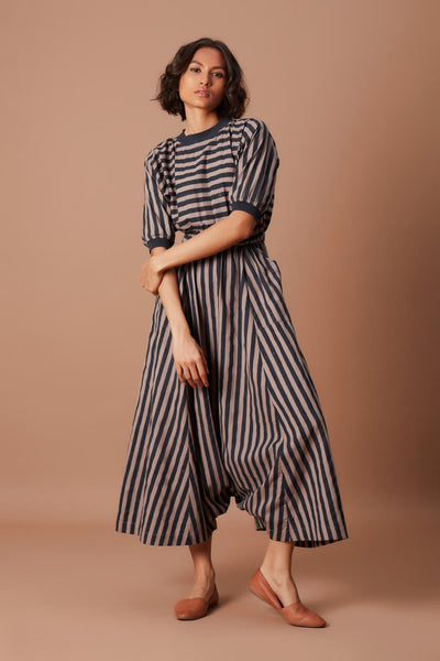 Grey and Charcoal Striped Mati Sphara Jumpsuit Fashion Mati