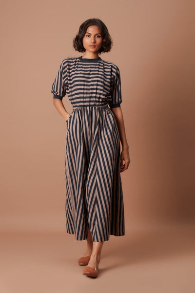 Grey and Charcoal Striped Mati Sphara Jumpsuit Fashion Mati